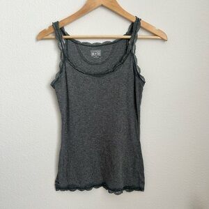 Converse One Star Grey Lace Trim Fitted Tank Top